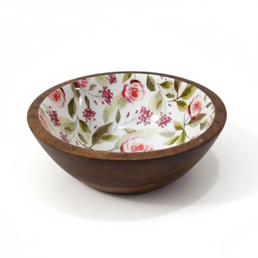 Enamel Floral Wooden Bowl for Sustainable Dining – M 3.0